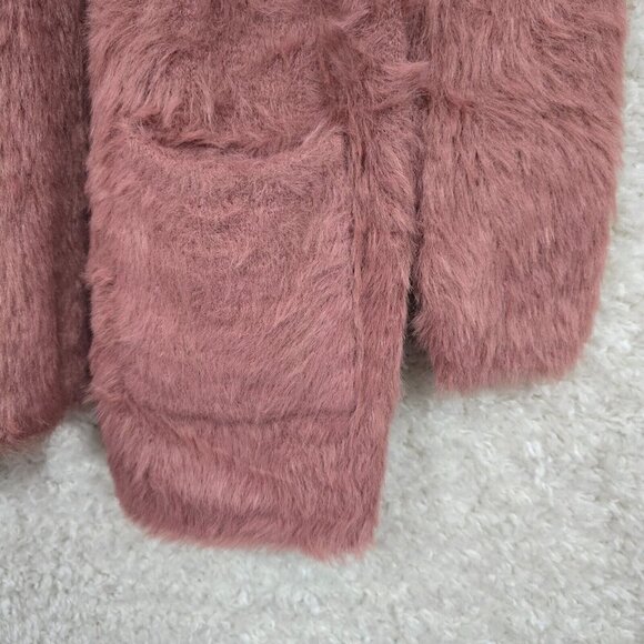 Free People Cardigan Womens XS Dusty Rose Fuzzy Faux Fur Open Front Pockets - Picture 2 of 12